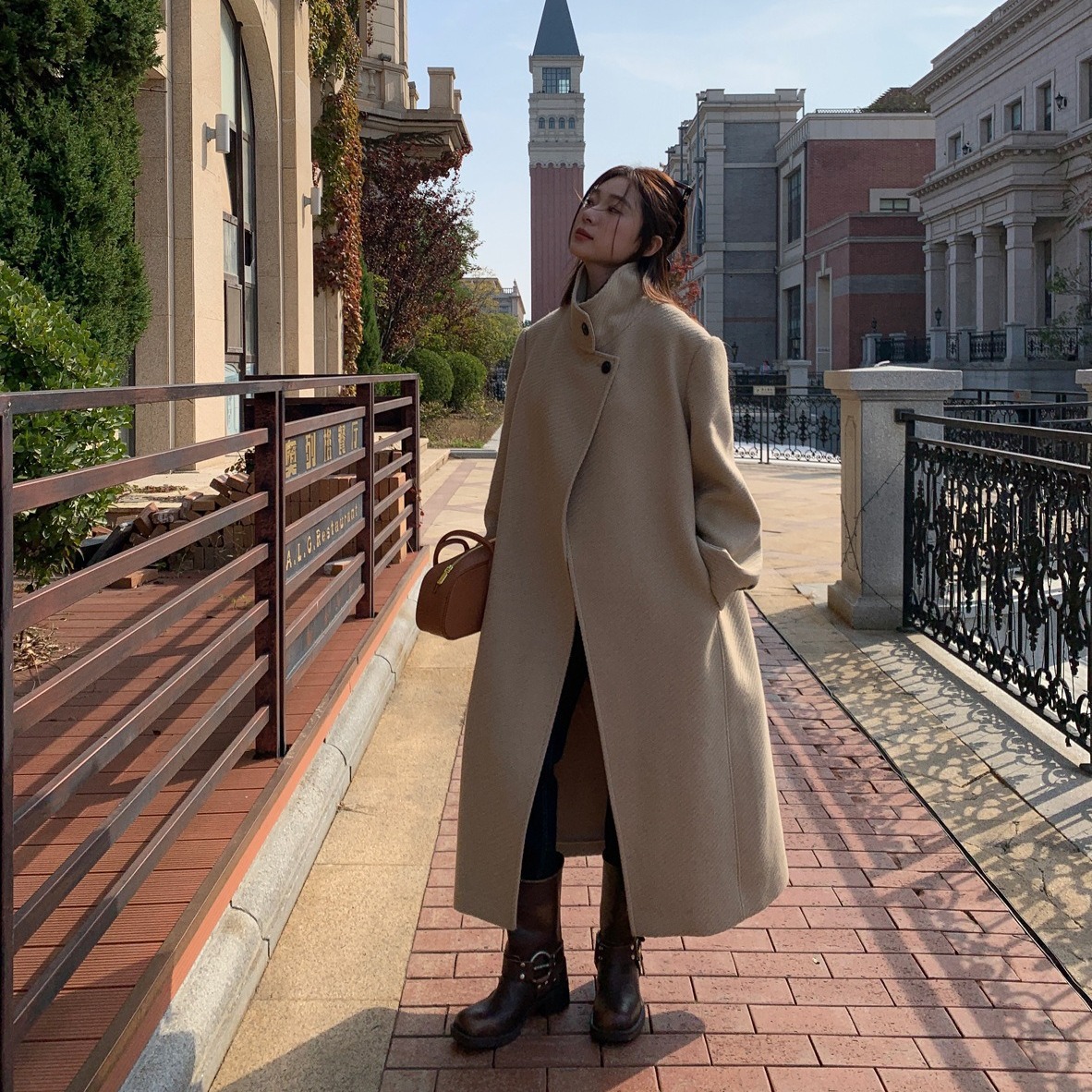 新款韩版毛呢外套长款气质披风大衣女86165