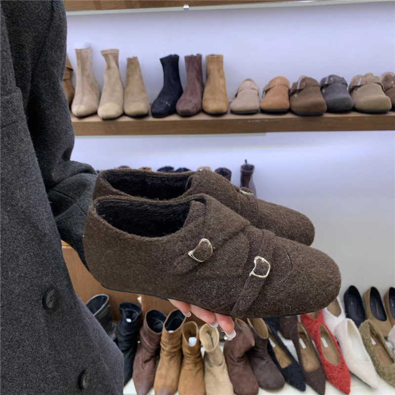 内增高加绒毛呢子复古单鞋厚底乐福鞋女2025冬新款英伦风小皮鞋