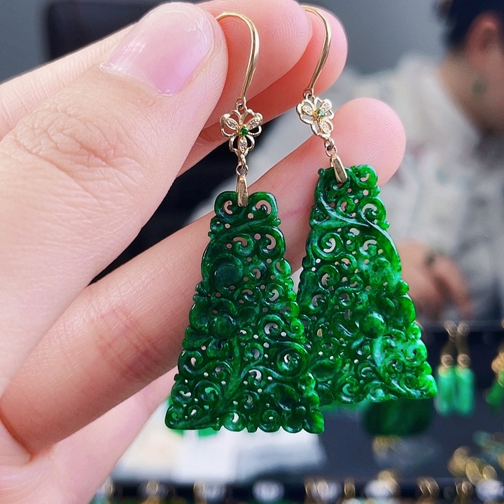 翡翠耳饰18K金镶嵌饰品