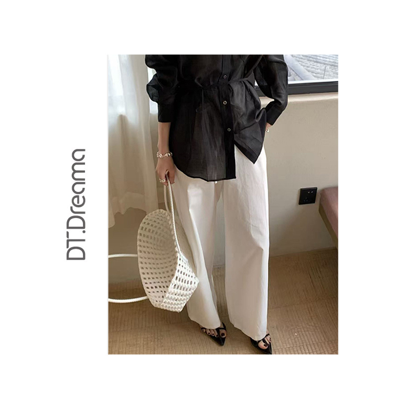 夏季简约高级松弛感纯色双腰头抽绳百搭休闲裤女