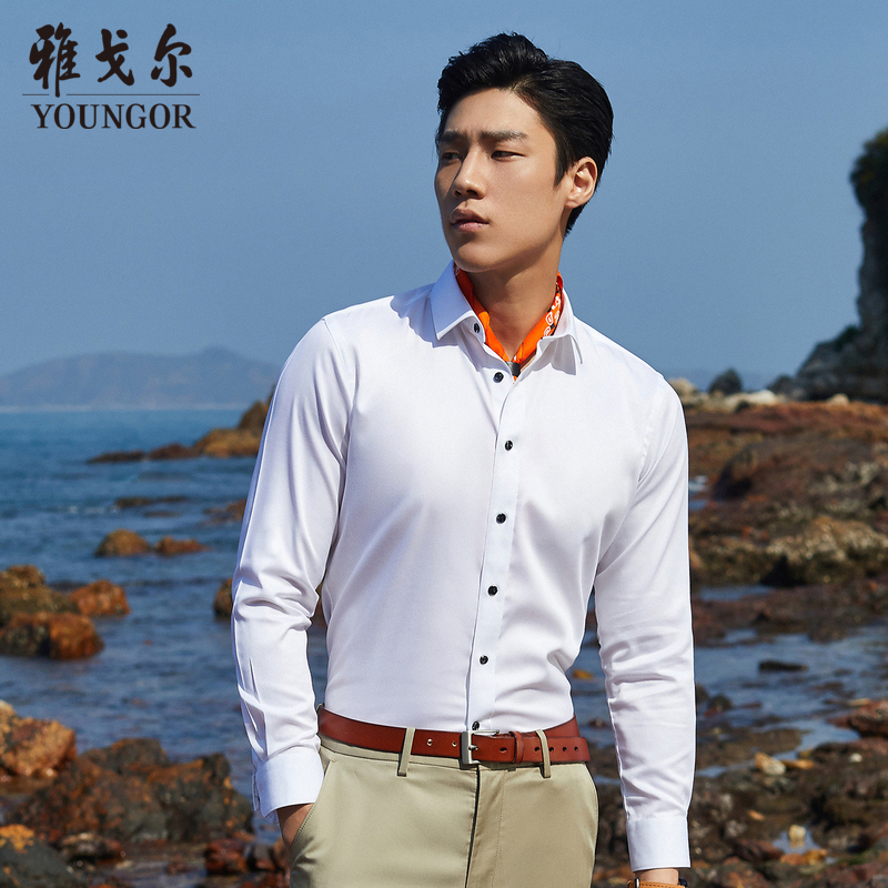 【中国缎DP免烫】雅戈尔男士官方春季商务简约修身衬衣长袖衬衫男