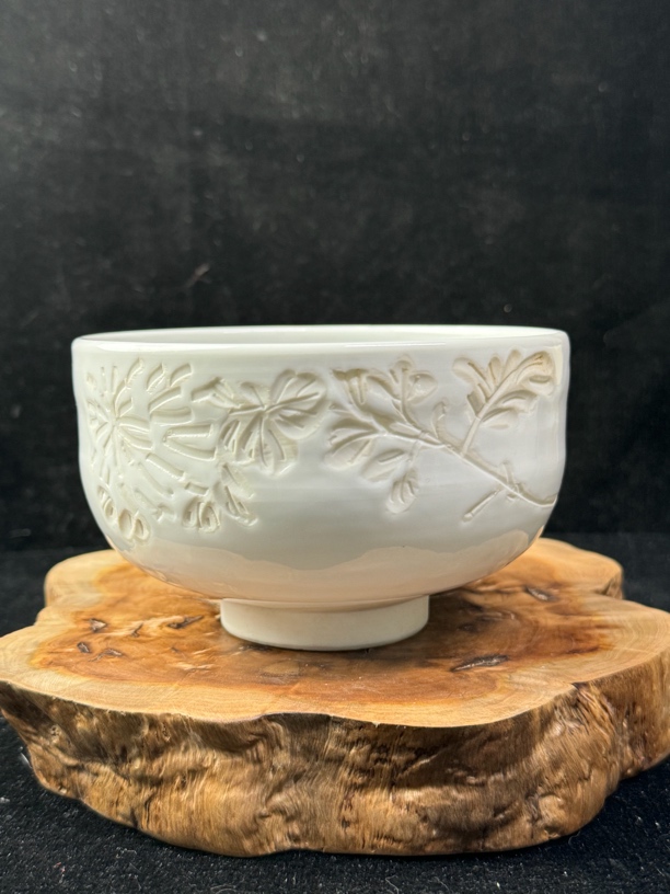 日本出石烧山本秀壹作白瓷抹茶碗 