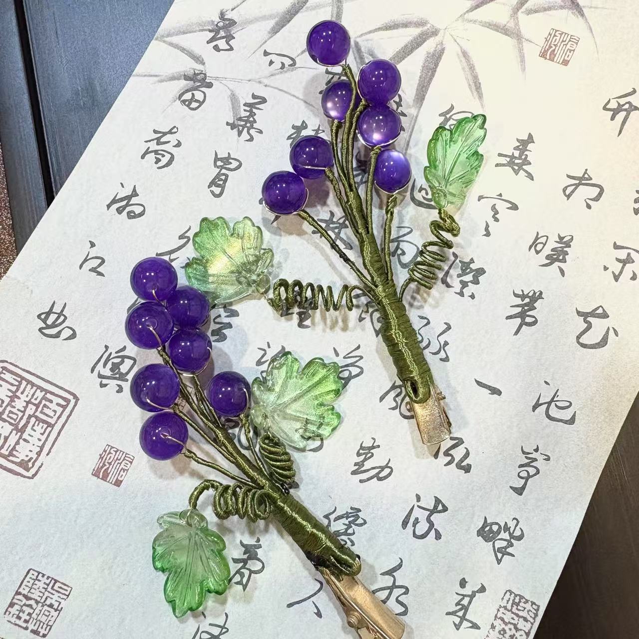 【云鬓花颜阁琉璃发夹】琉璃葡语对夹爆款新中式汉服古风发饰A12