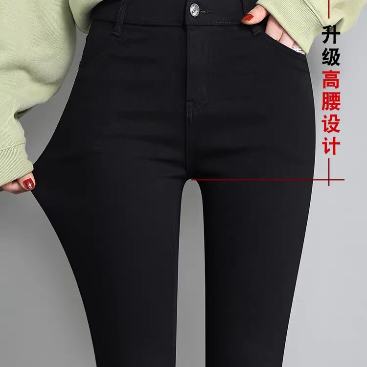 女士春秋外穿高腰弹力紧身黑色小脚打底裤