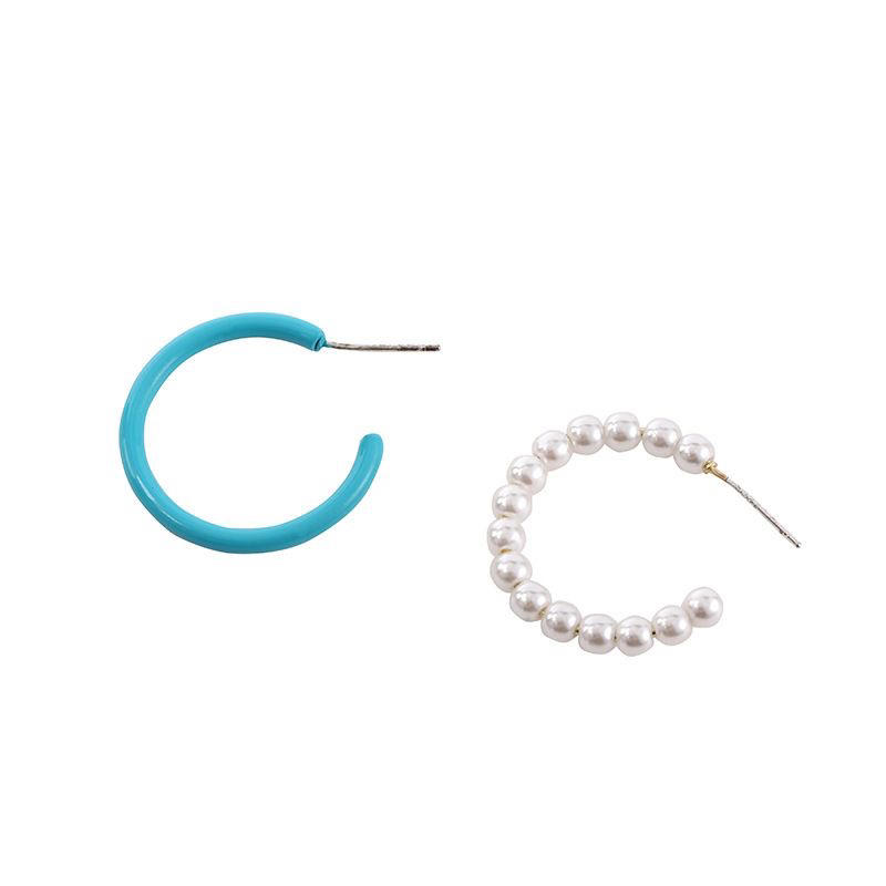 合金亚克力仿珍珠耳饰 白色多巴胺蓝色日韩几何图案ins耳饰复古