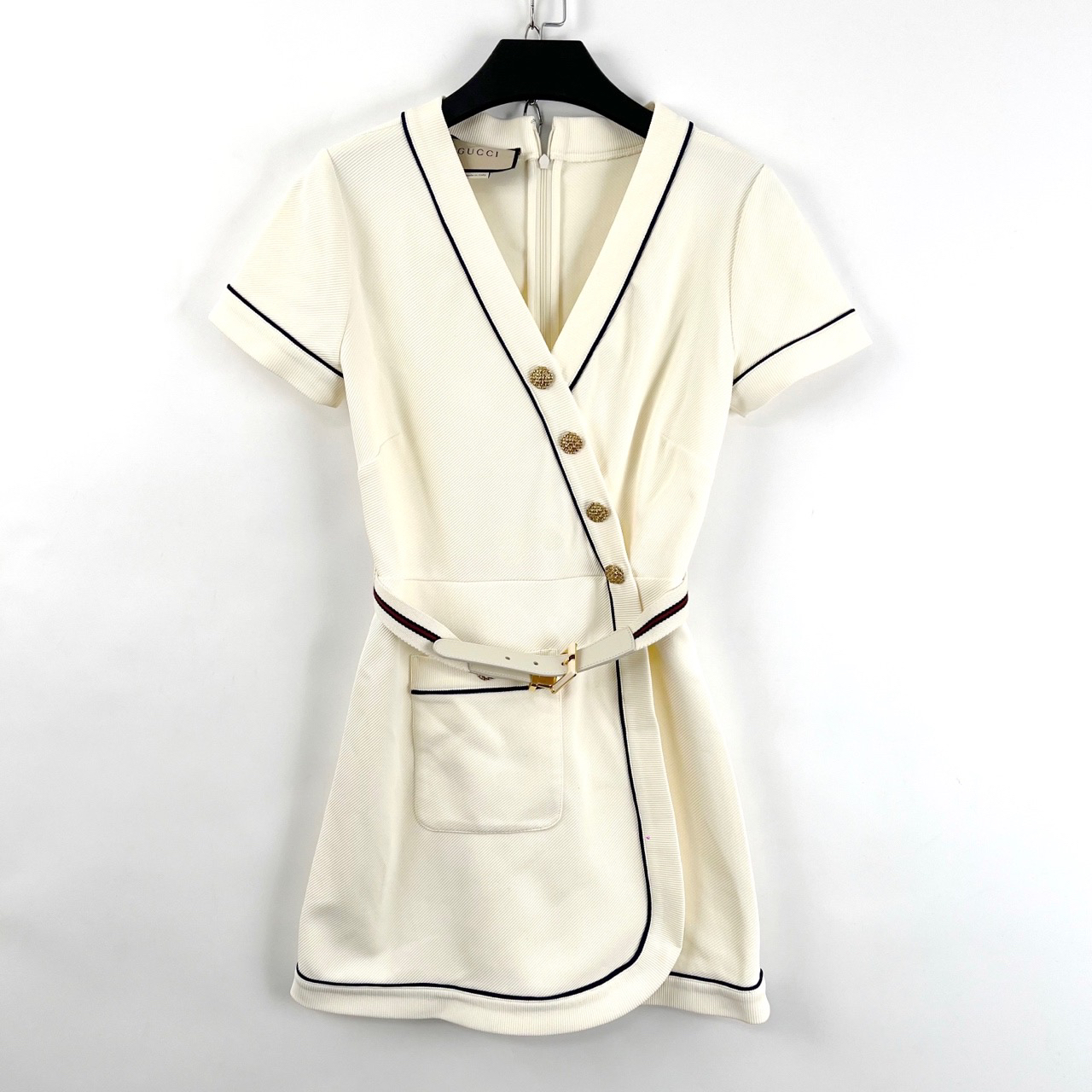 99新 GUCCI/古驰 xs码/白色金扣腰带连衣裙/污渍/编码05386