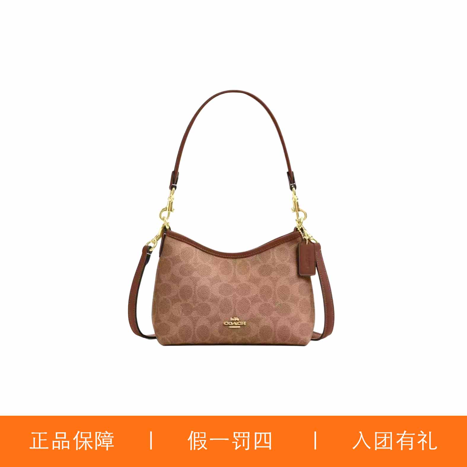 95新 COACH/蔻驰 蔻驰焦糖老花棕边小流浪包/C3093/20X15X8