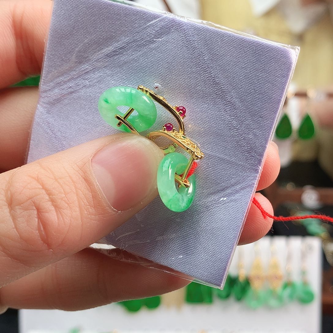 翡翠耳饰银S925镶嵌耳饰