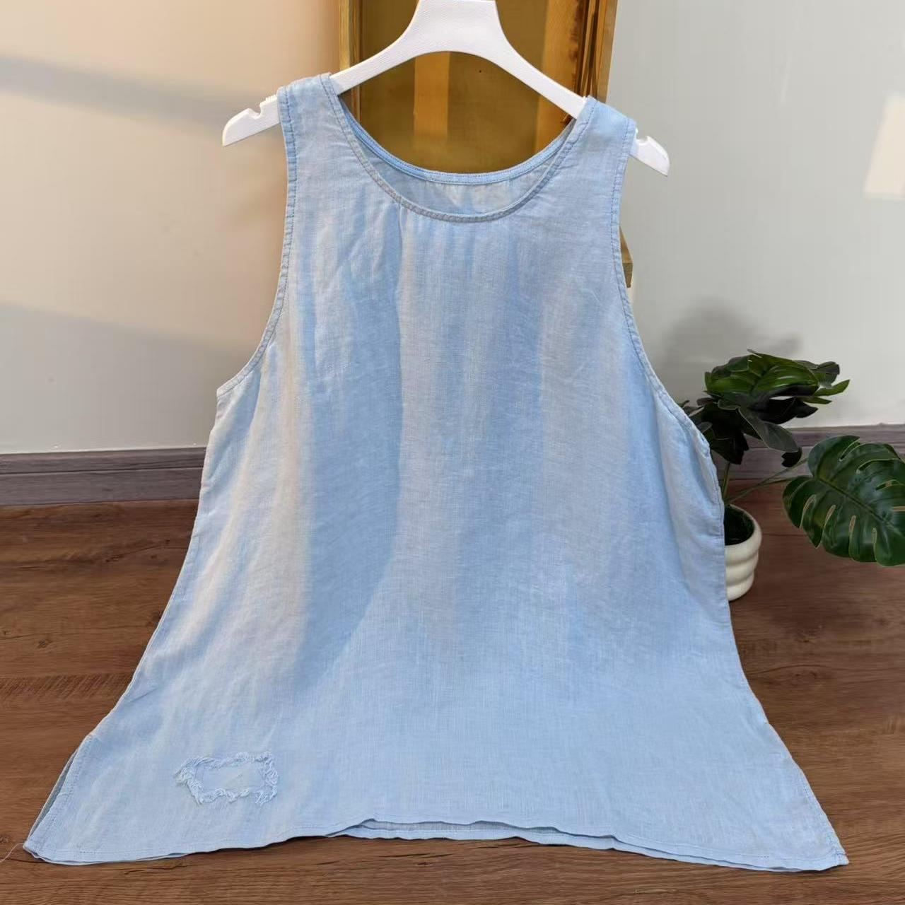 【云目悠悠】夏新款纯汉麻纯色磨毛拼接女士背心-2025713