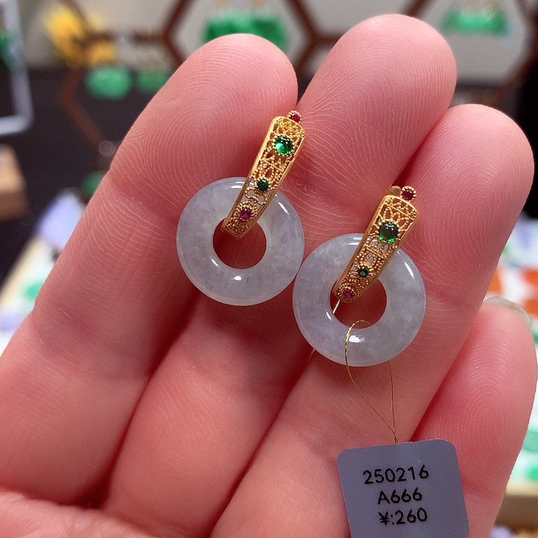 翡翠耳饰银S925镶嵌天然