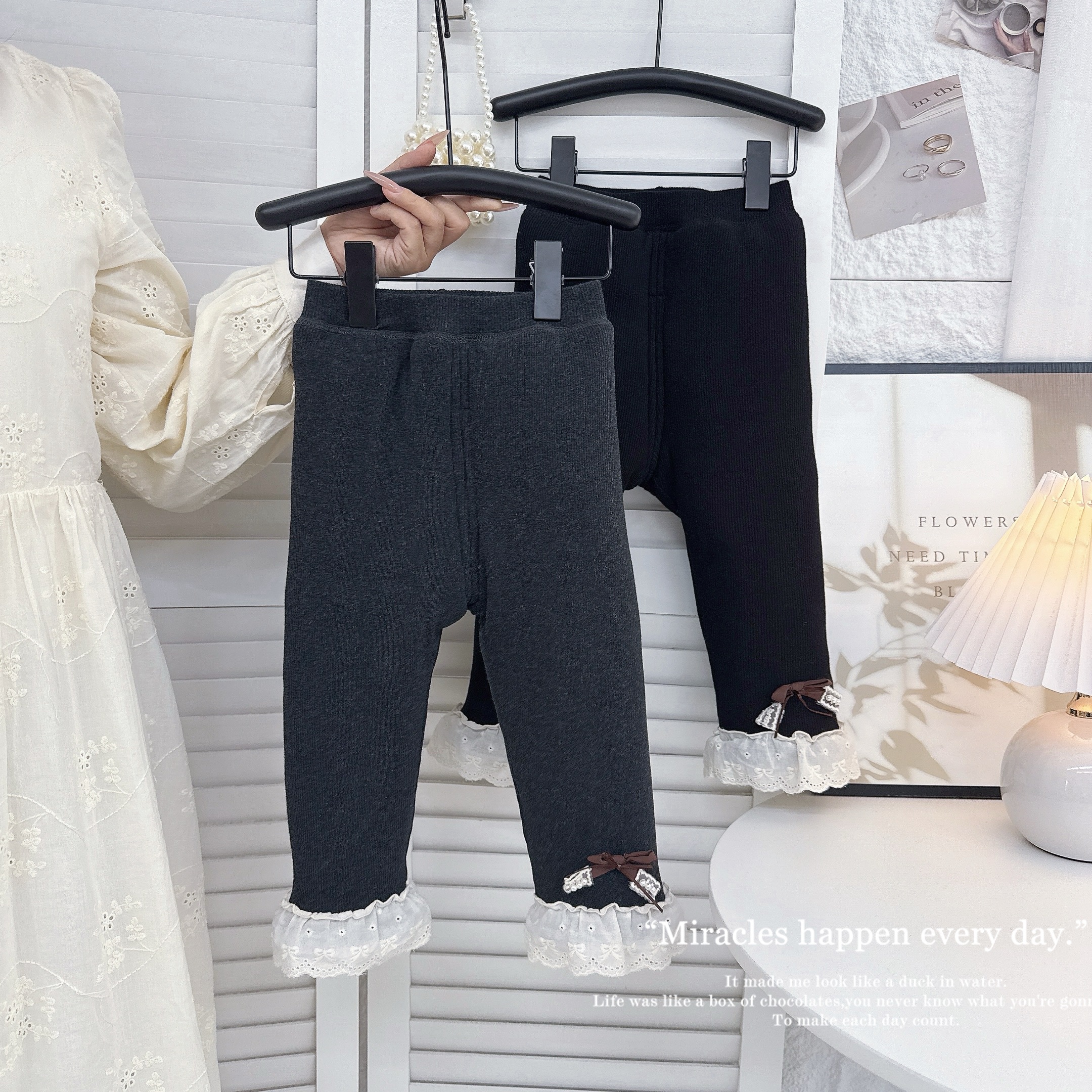 【四层加厚】女童冬季韩版加棉甜美打底裤儿童花边棉裤女宝加厚长裤