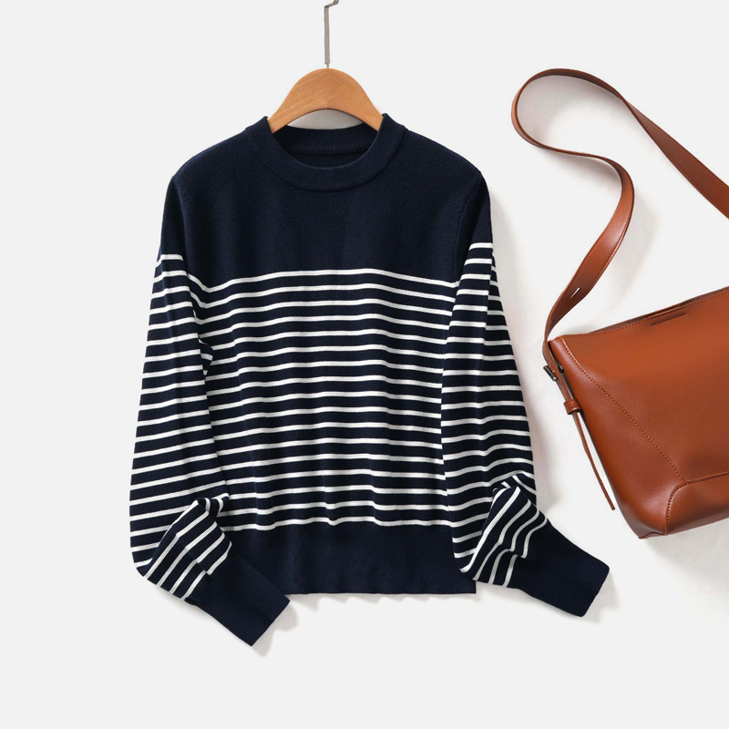 ONLF秋冬女装纯棉套头条纹长袖针织衫51A063780