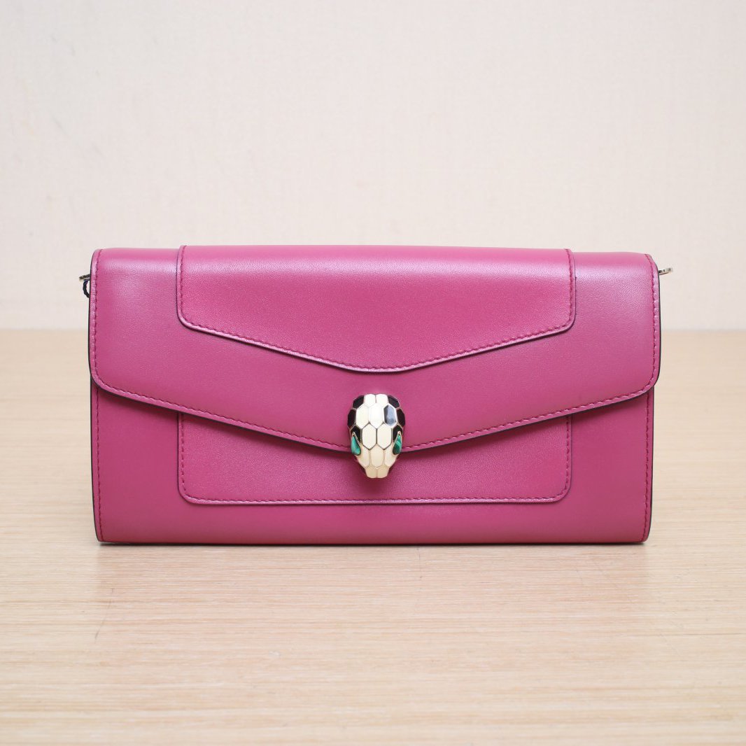 95新 BVLGARI/宝格丽 【娇】蛇头斜跨包19 粉紫色皮革C P225786720