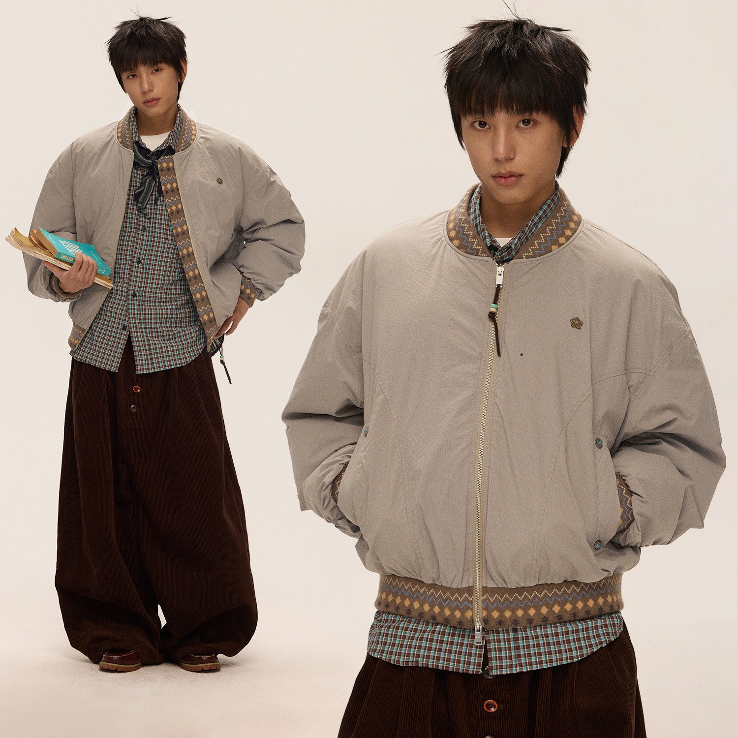 江南先生NewJNXS"费尔岛之夜"复古简约撞色棒球服冬新年飞行棉服