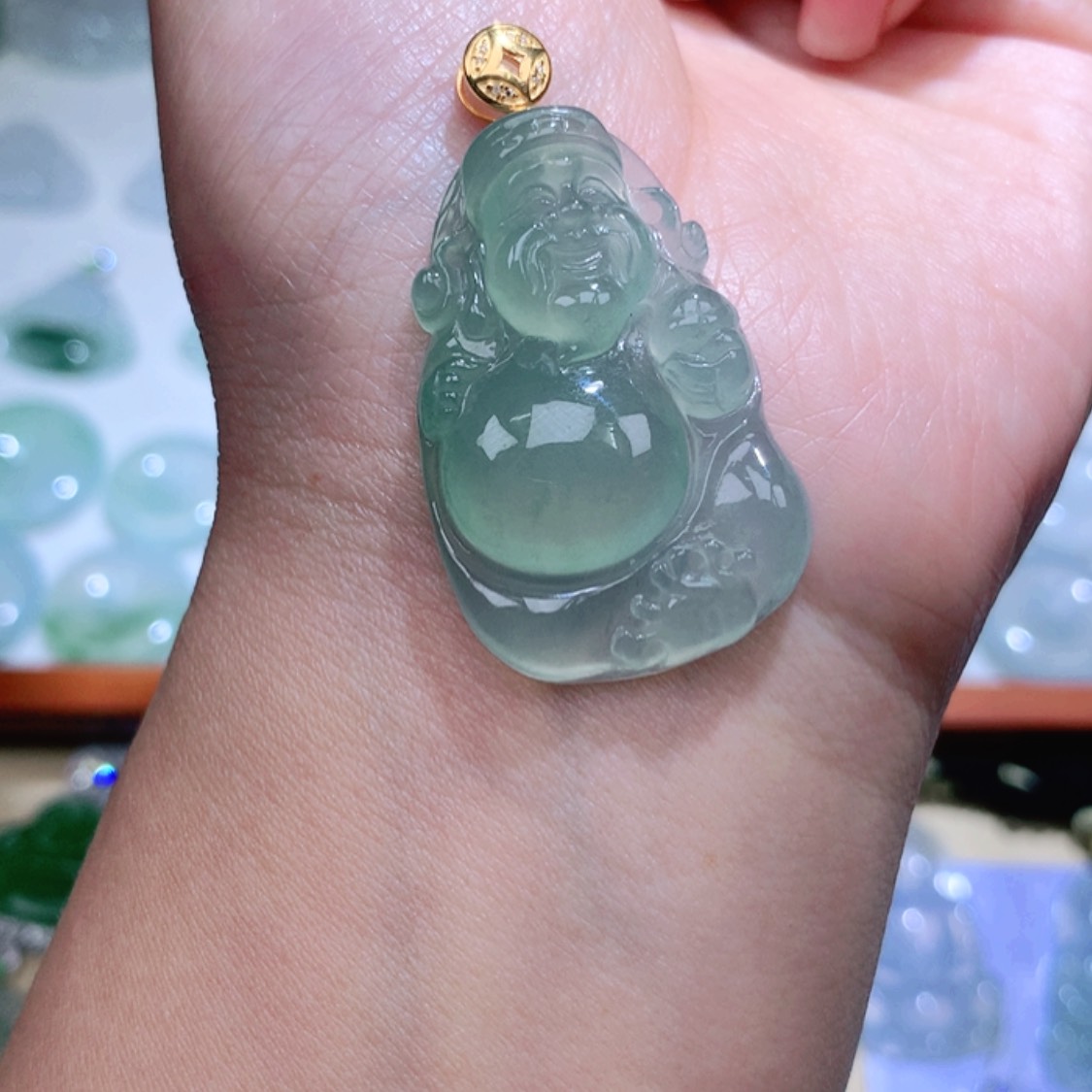 【闪购商品】翡翠颈饰18K金镶嵌财神爷