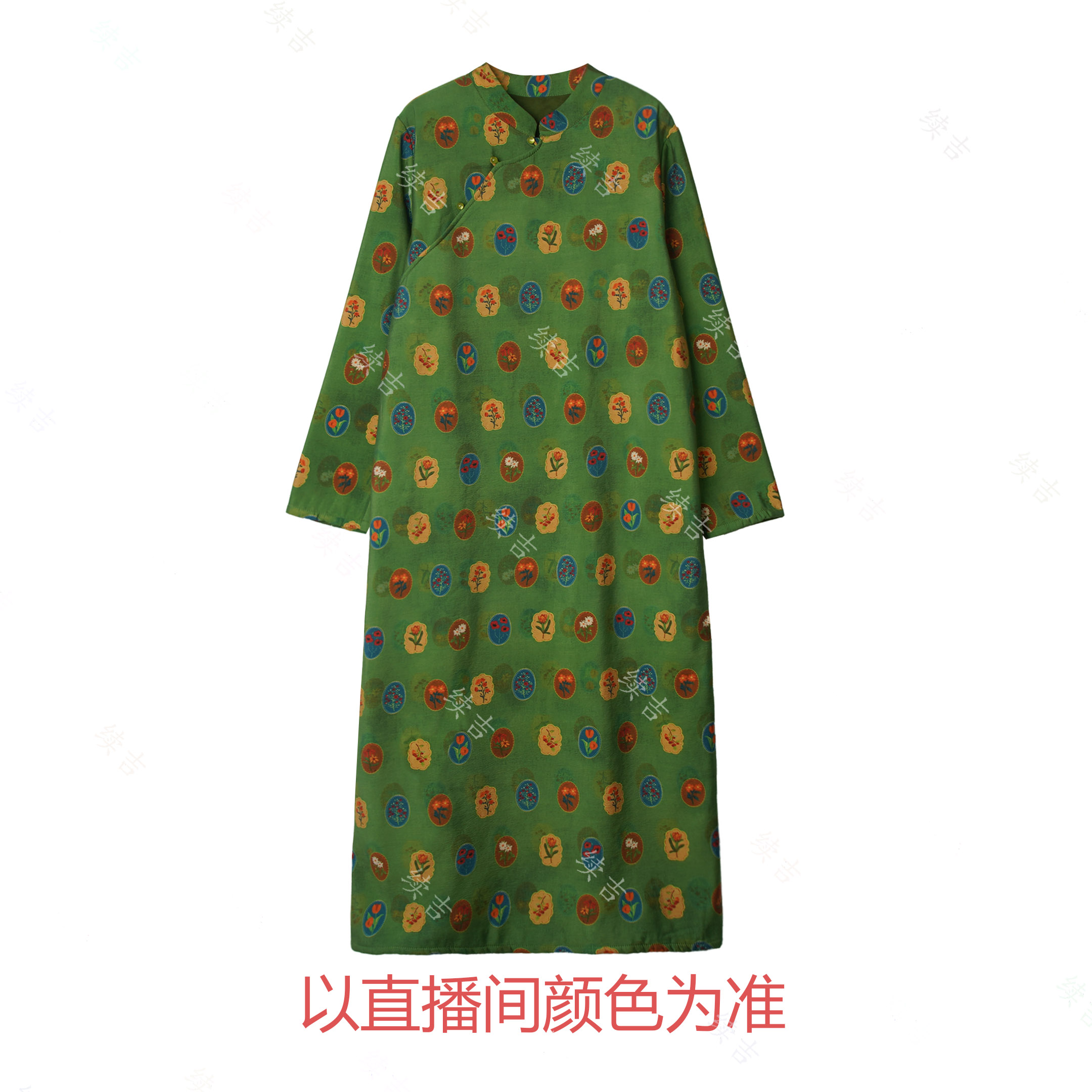 贺新年-续吉麻衣25-3284【岁岁团圆】薄绒立领气质印花国风旗袍