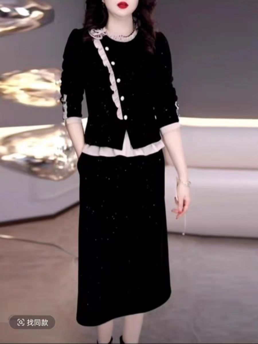 春秋新款女装阔太太洋气高贵连衣裙假两件套气质名媛高端裙子