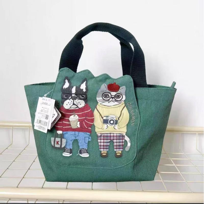 Z997 Kusuguru刺绣法斗猫咪露西and保罗绿手提包8528-2