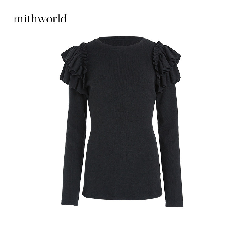 mithworld【商场同款】沵媞荷叶边针织新款纯色针织衫W7DFT0015B9A