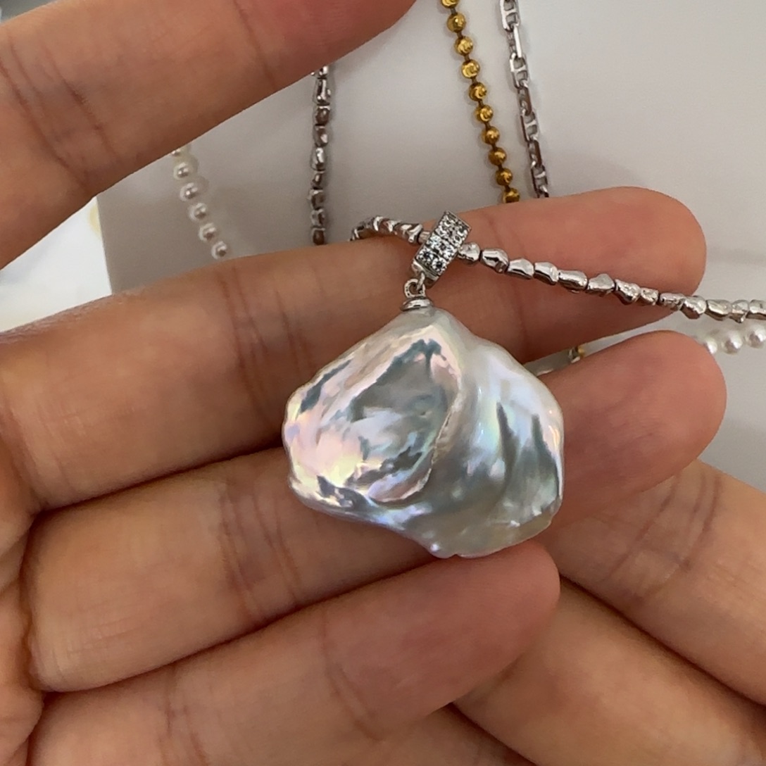 淡水珍珠吊坠(不含链)银S925镶嵌