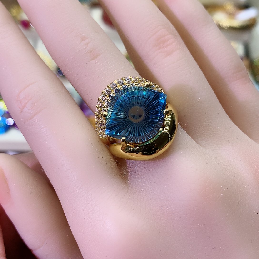 托帕石戒指银S925镶嵌