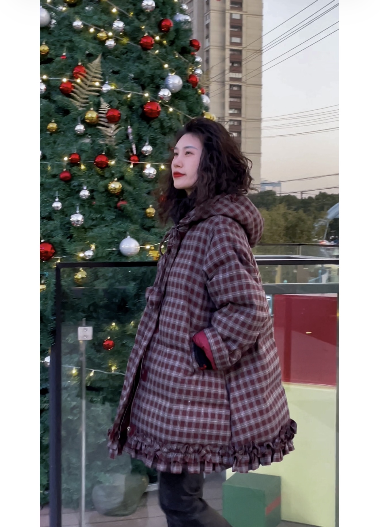 museguhui/木色古汇725021#拼接连帽保暖厚款复古宽松棉服