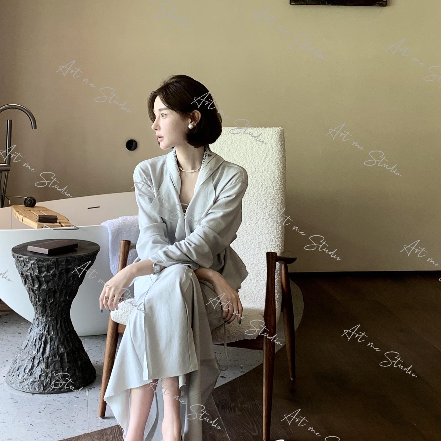 轻氧女神冷感绝美收腰必入简约衬衫半裙套装w1767w1