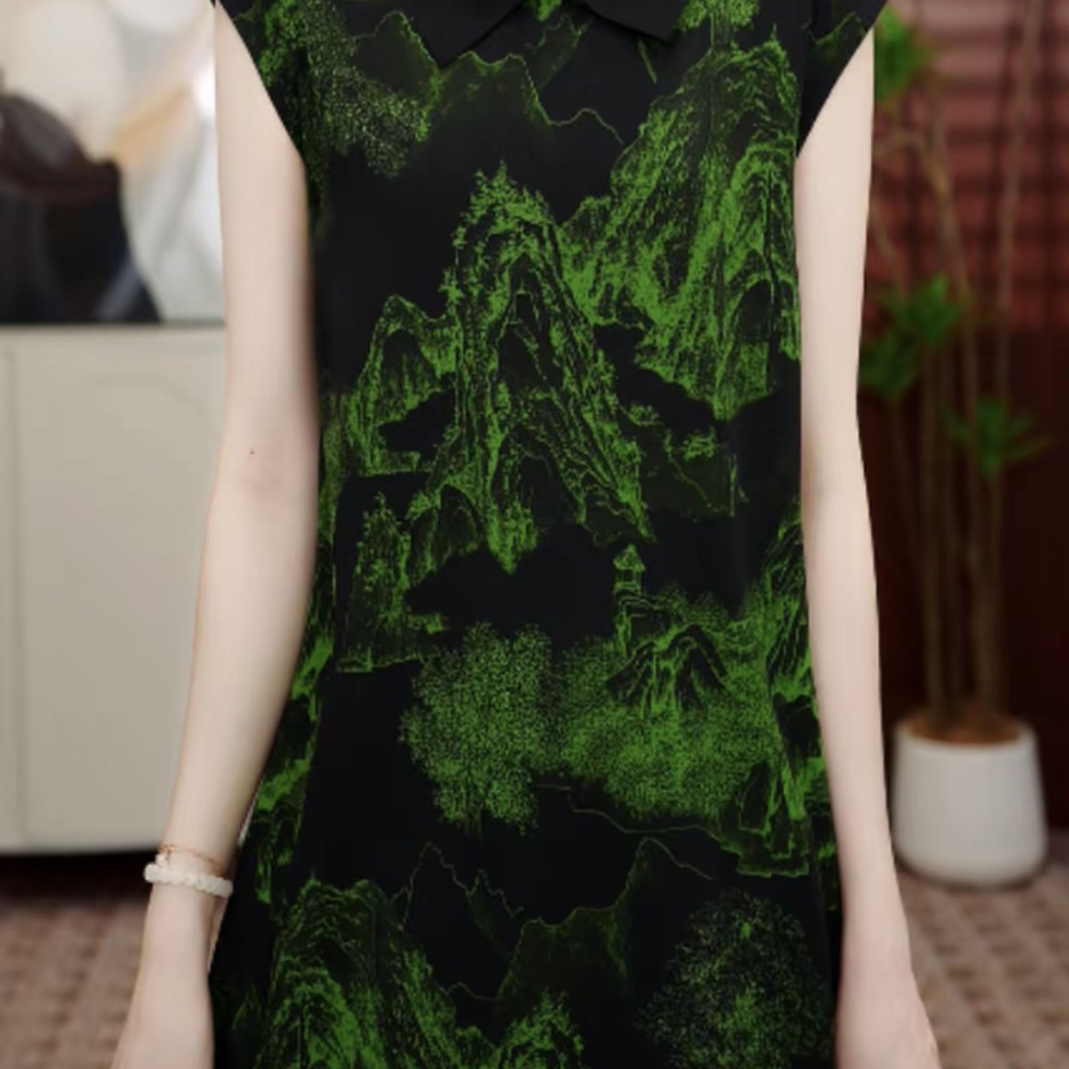 【送腰封】专柜新款幽花隐叶显瘦贵妇连衣裙ZF-Q068