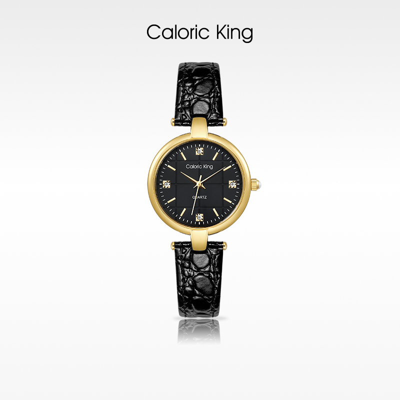 凯卡思Caloric King经典时尚复古黑金女士腕表