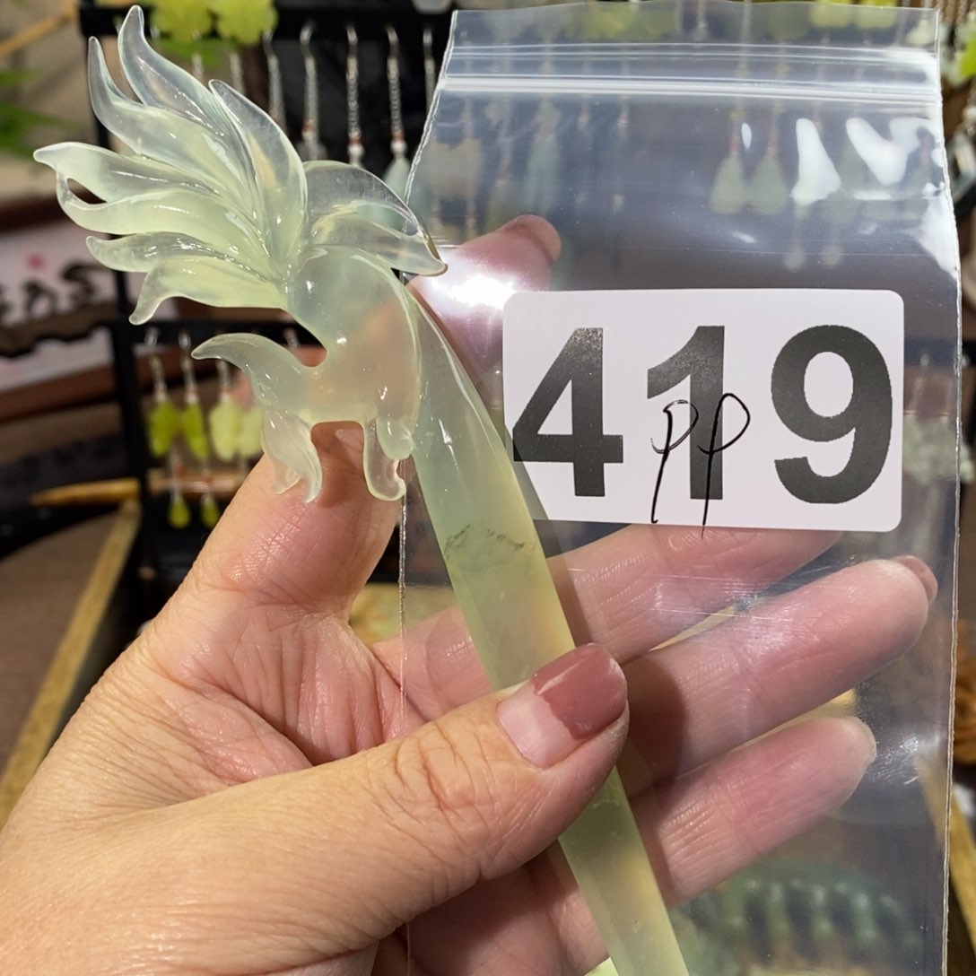 蛇纹石玉玉簪合金眰*?