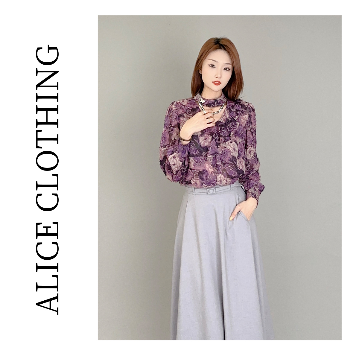 2alicelulu“蝶舞花海”小心机衬衫金属点缀柔美浪漫S2136889G