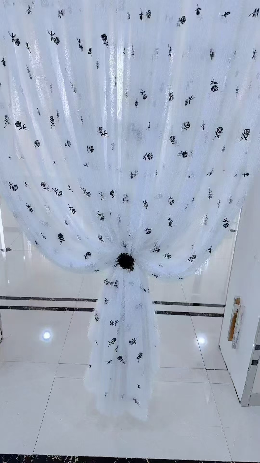 新款大玫瑰毛绒玫瑰刺绣纱帘