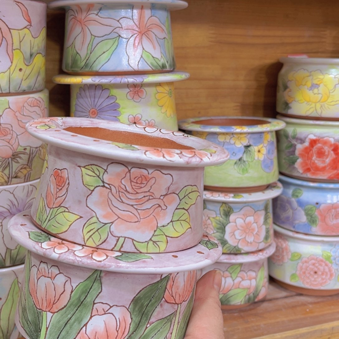 红陶泥手绘多肉花盆