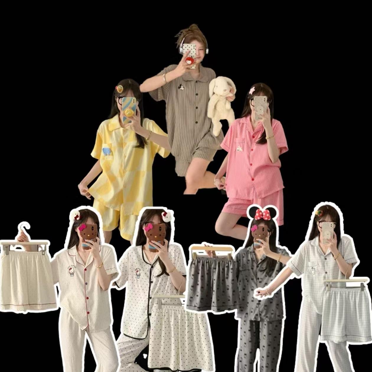 (新号开播福利)春秋季长袖睡衣女甜美扎染蝴蝶云朵棉可外穿家居服