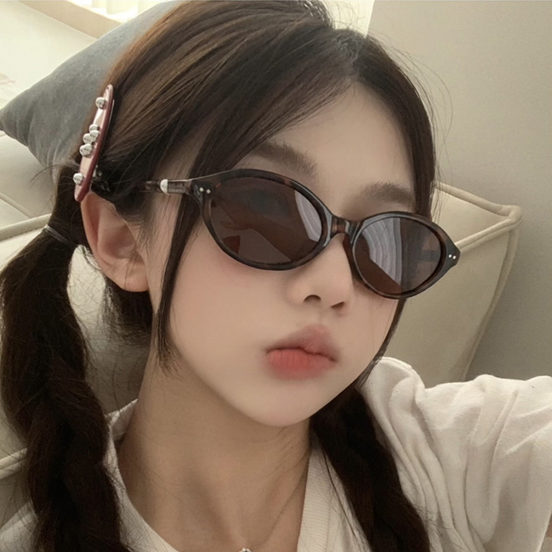 复古豹纹茶色高级感欧美辣妹椭圆猫眼偏光墨镜女方圆脸显瘦太阳镜