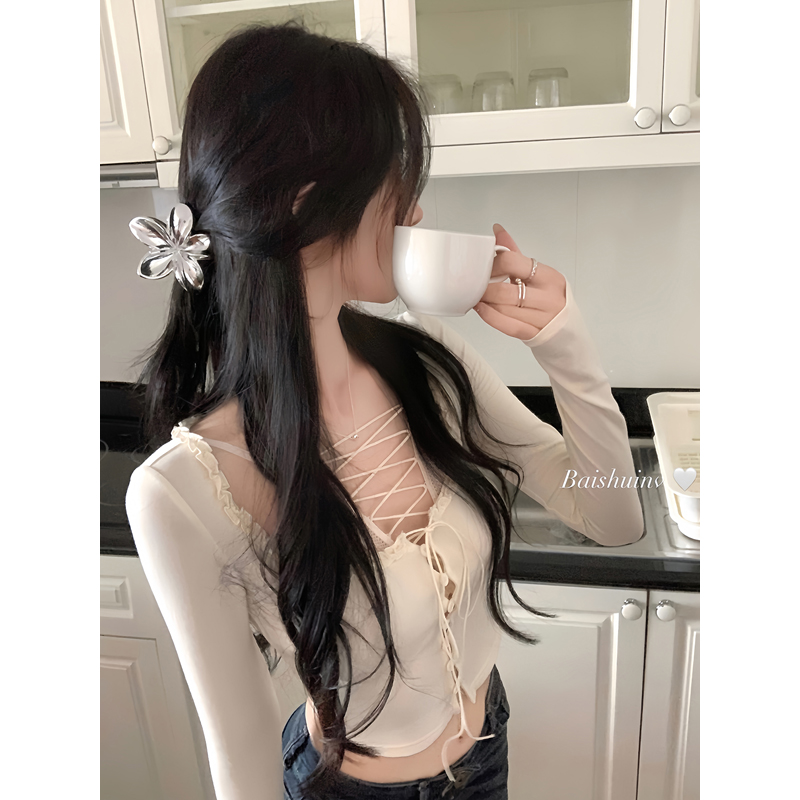 白水女 清仓 圆领短袖T恤设计感韩系纯欲紧身上衣 B50348411