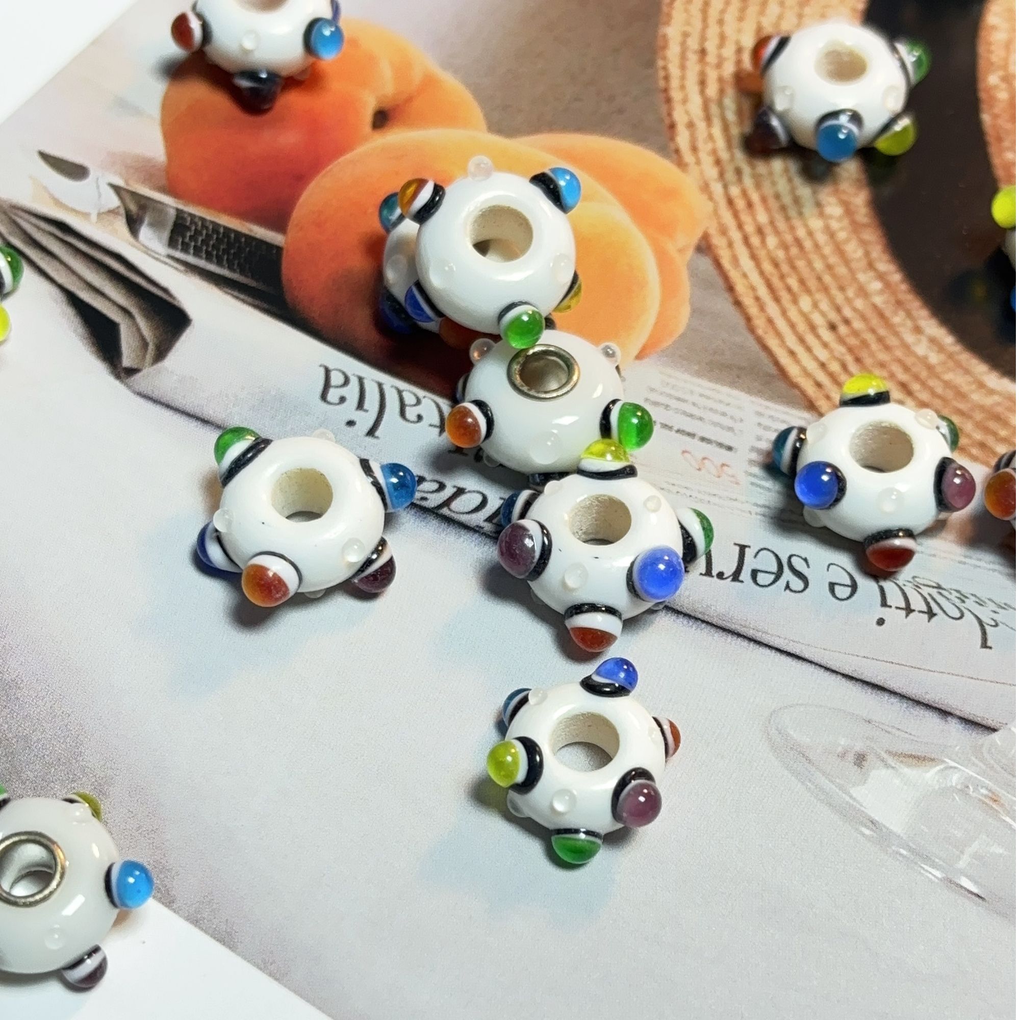 天津手工琉璃十五年老珠多彩蜻蜓眼霓虹甜心