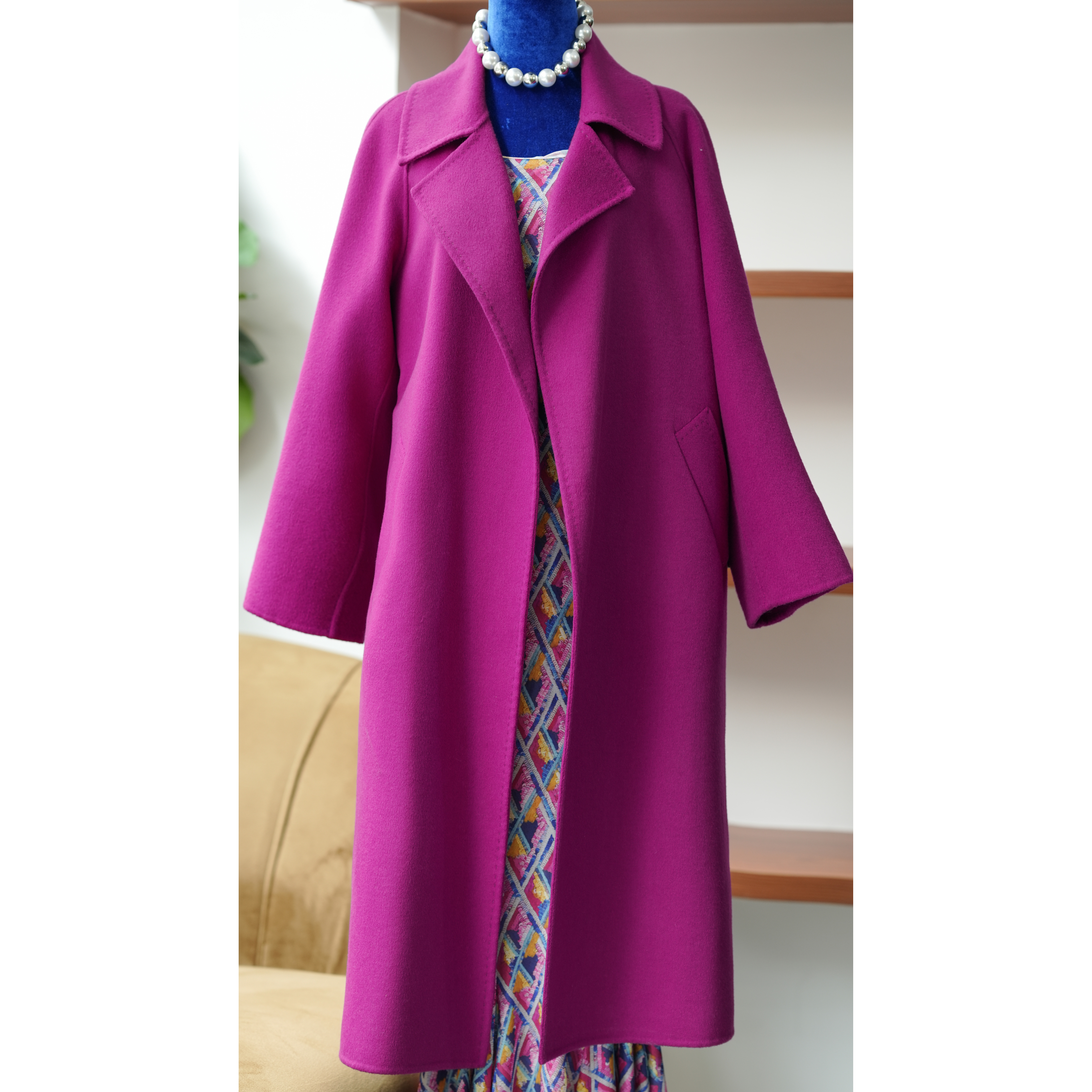  HZHJ原创设计师款 玫红 羊毛外套大衣长袖显瘦高级洋气 955