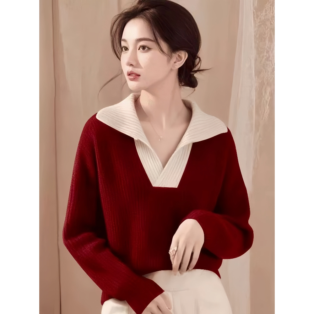高级感撞色毛衣外套女2025秋冬季新款慵懒风百搭软糯针织开衫上衣