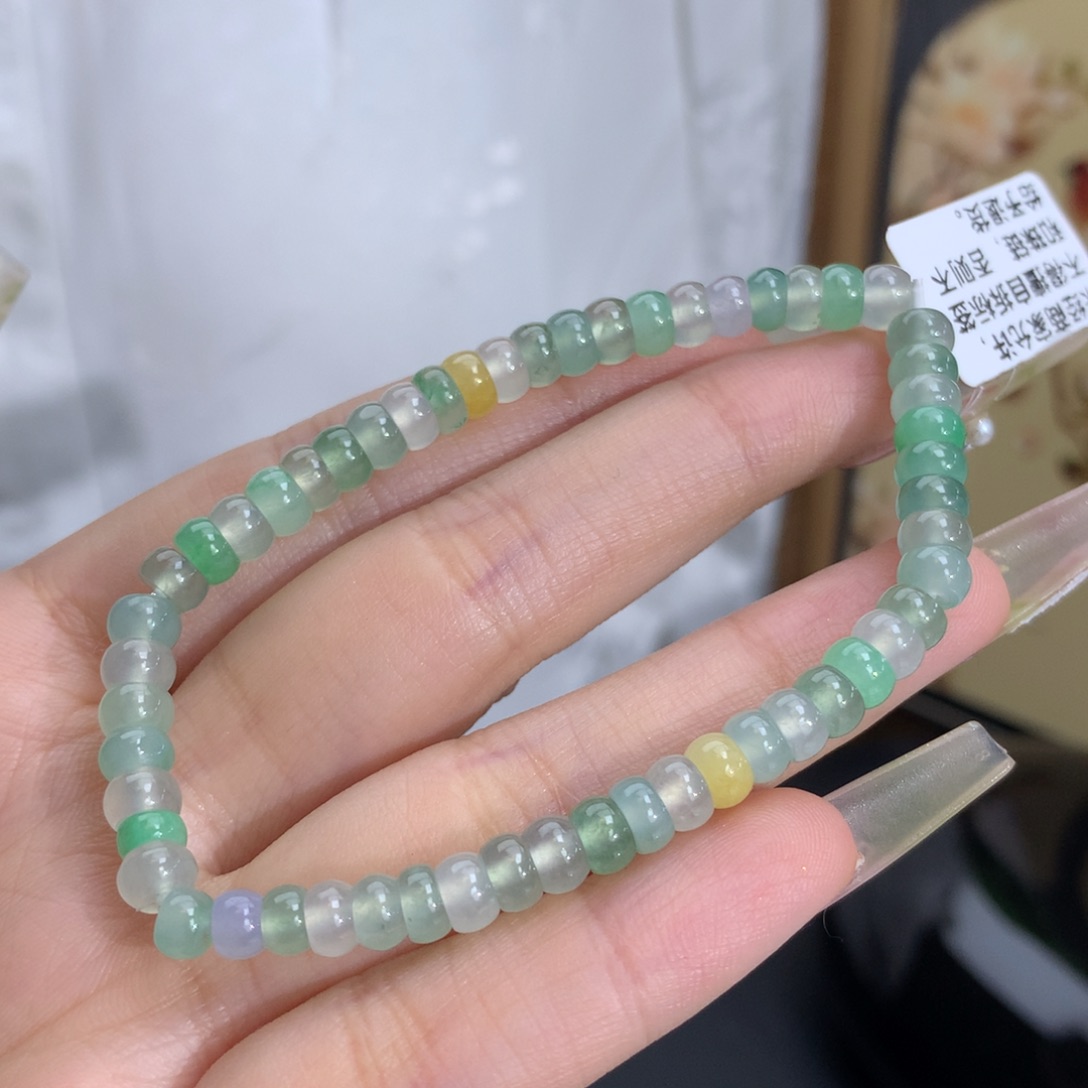 翡翠手链未镶嵌卡4.7-5.3冰润胶算盘多宝