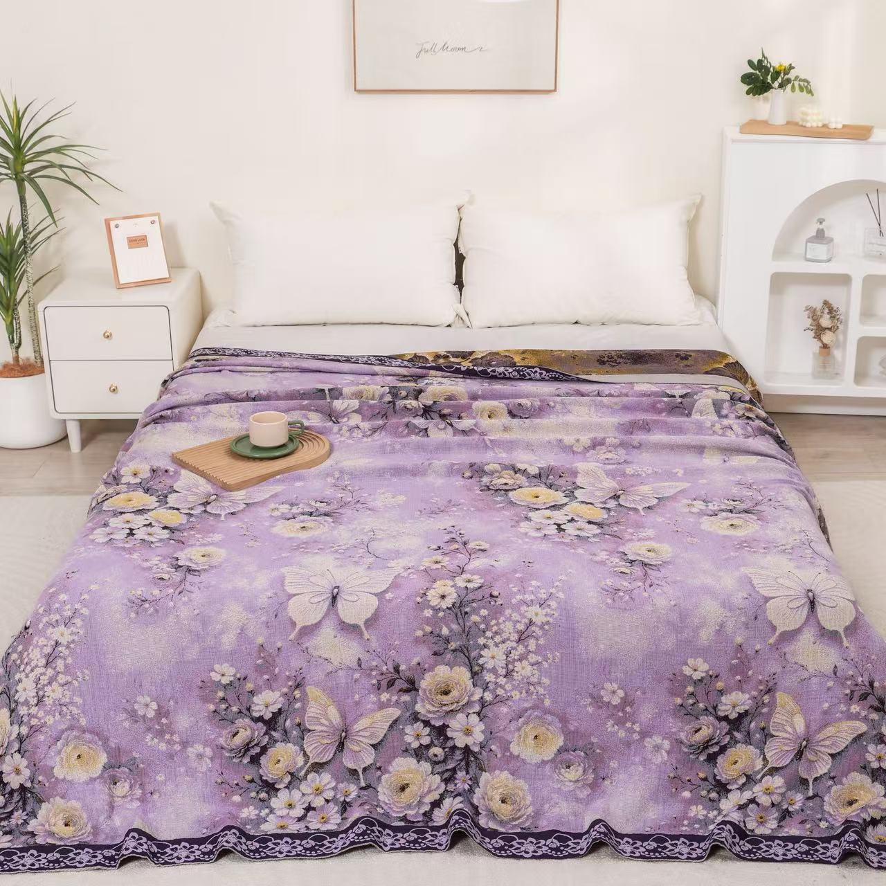 顶奢浮雕艺术纱布床盖--蝶花舞梦230*250