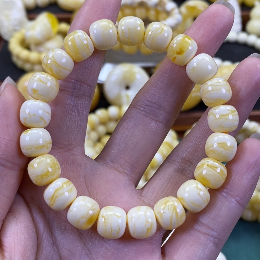 琥珀裸石未镶嵌10同料橘白虎皮手串