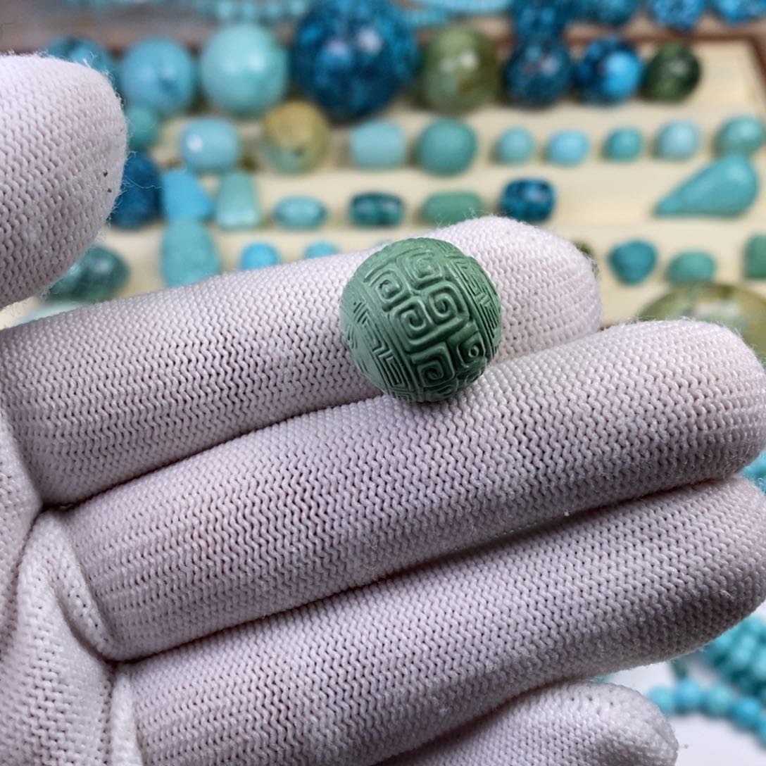 绿松石珠宝奇石未镶嵌回纹珠直径16