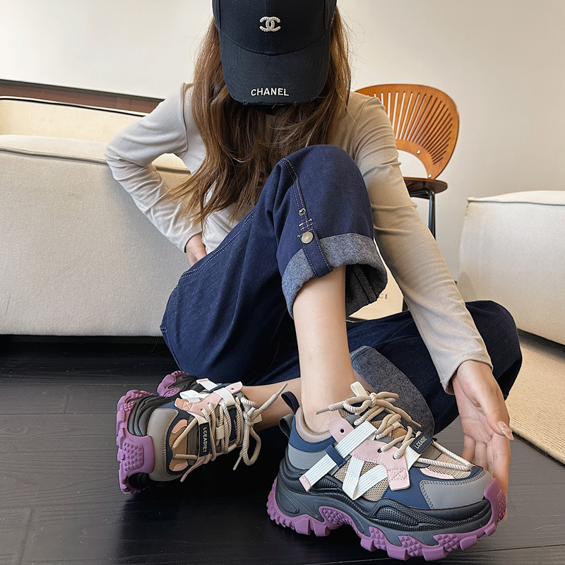 老爹鞋女春季百搭厚底2025新款防滑耐磨女式榴莲底潮牌运动休闲鞋