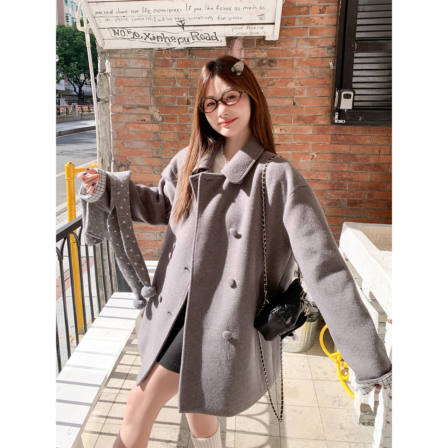 曾小咸 韩系灰色毛呢厚外套女装ZA54MNF1646