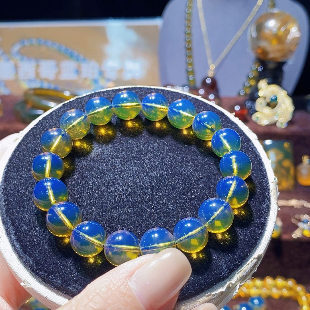 钮***喵裸石蓝珀未镶嵌手串10m高蓝净水毕业级