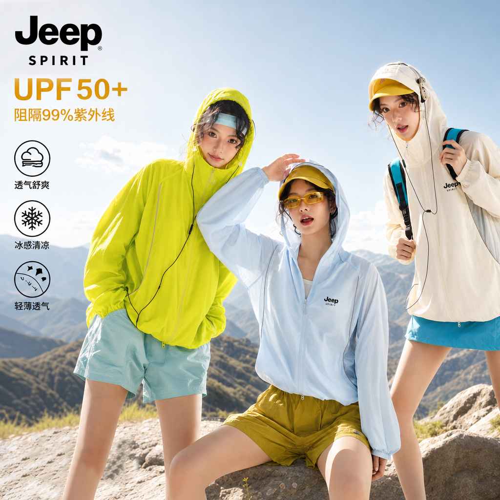 JEEPSPIRIT冰丝防晒衣男女同款夏季轻薄UPF50+防晒服凉感皮肤外套