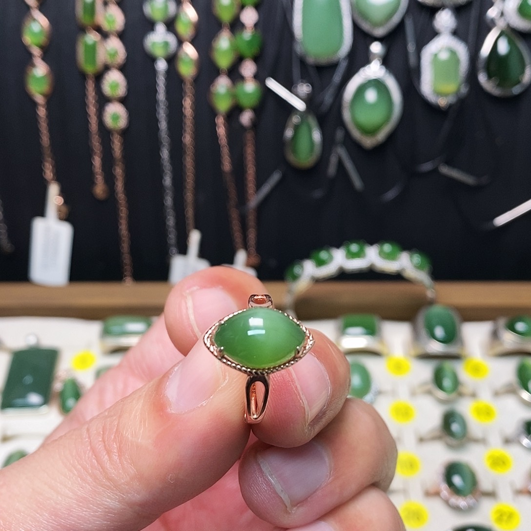 和田玉（碧玉）银S925镶嵌戒指