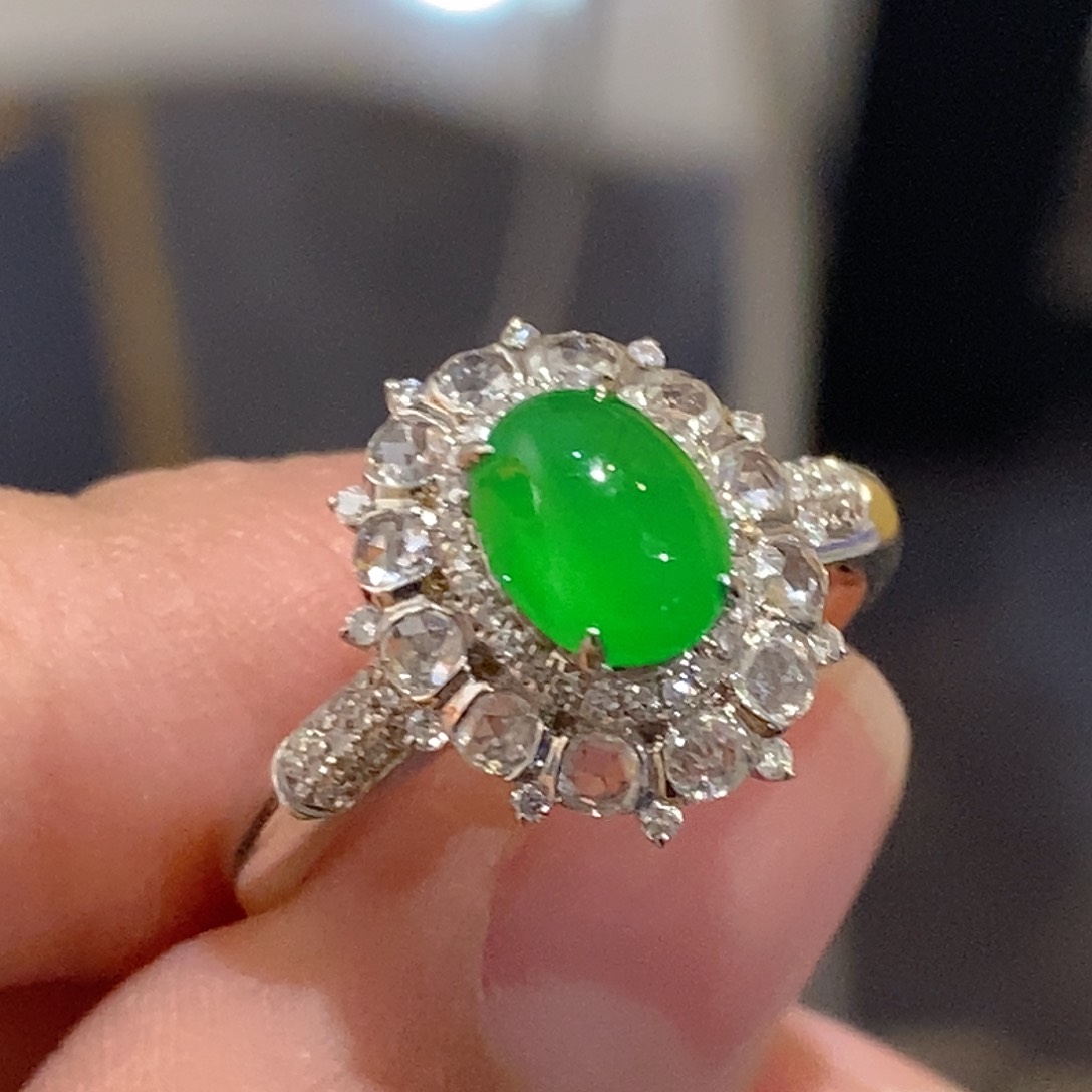 翡翠戒指18K金镶嵌天然缅甸A货翡翠