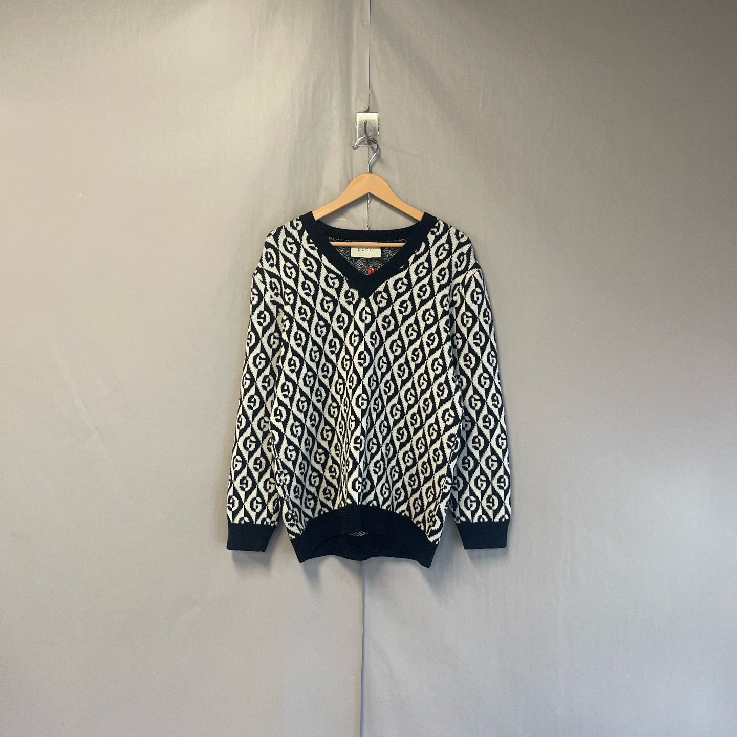 99新 GUCCI/古驰 黑白针织开衫外套毛衣 s码 #7371